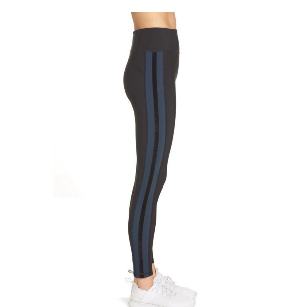 SWEATY BETTY Black Leggings Tuxedo Stripe Velvet Side Fleece Lined SZ S